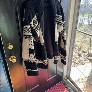 Women's Black and Cream Cardigan Sweater